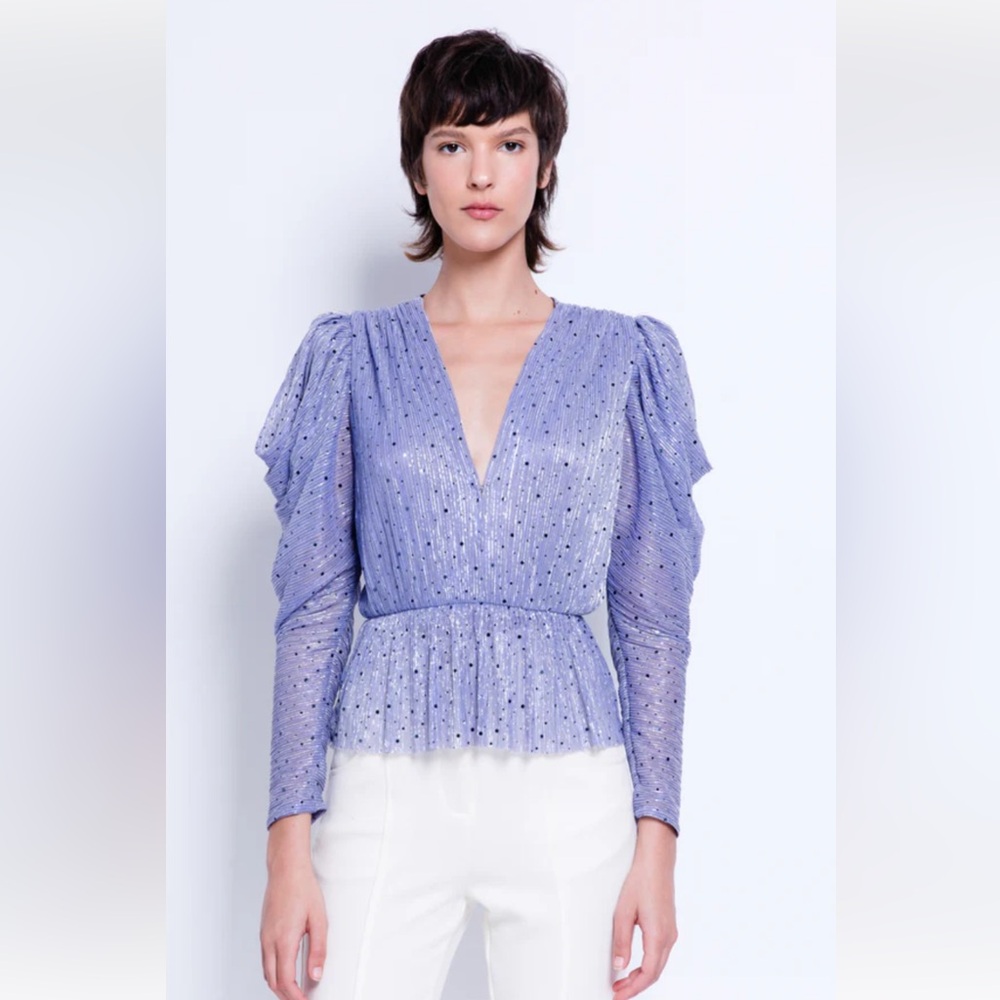 Sabina Musayev Purple Puff Sleeve Peplum Blouse
